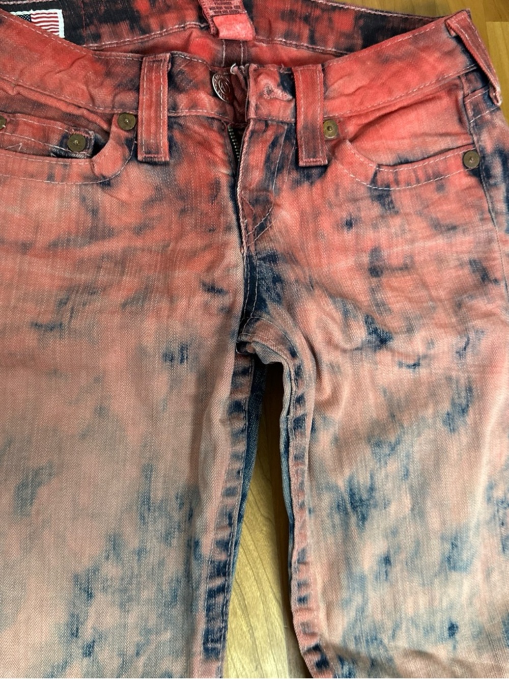 True Religion Red and Black Tie-Dye Jeans